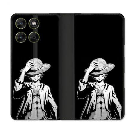 Housse Cuir Portefeuille Pour Motorola Moto G67 / G77 / G87 Manga One Piece Luffy Noir
