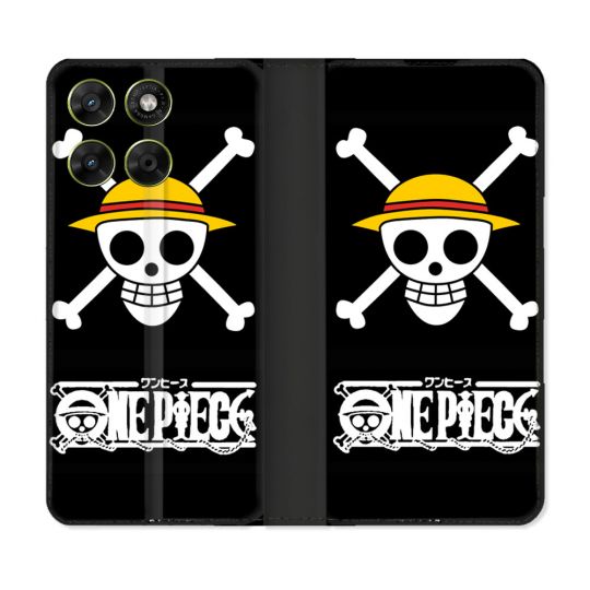 Housse Cuir Portefeuille Pour Motorola Moto G67 / G77 / G87 Manga One Piece Tete de Mort