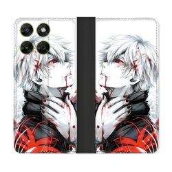 Housse Cuir Portefeuille Pour Motorola Moto G67 / G77 / G87 Manga Tokyo Ghoul Kaneki Blanc