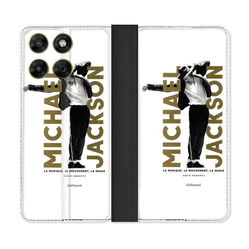 Housse Cuir Portefeuille Pour Motorola Moto G67 / G77 / G87 Michael Jackson Blanc