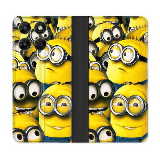 Housse Cuir Portefeuille Pour Motorola Moto G67 / G77 / G87 Minions Groupe