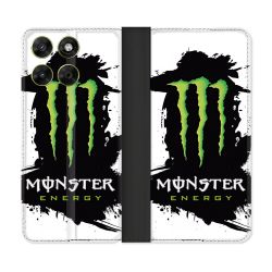 Housse Cuir Portefeuille Pour Motorola Moto G67 / G77 / G87 Monster Energy Tache