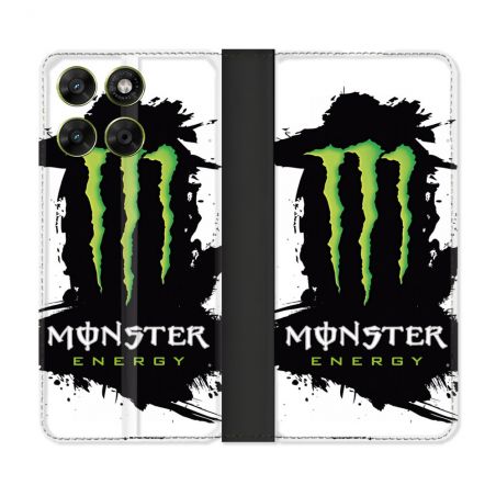 Housse Cuir Portefeuille Pour Motorola Moto G67 / G77 / G87 Monster Energy Tache