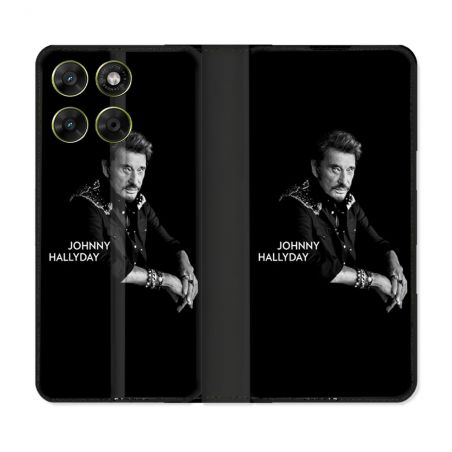 Housse Cuir Portefeuille Pour Motorola Moto G67 / G77 / G87 Musique Johnny Hallyday Noir