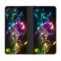 Housse Cuir Portefeuille Pour Motorola Moto G67 / G77 / G87 Musique Partition Multicolore