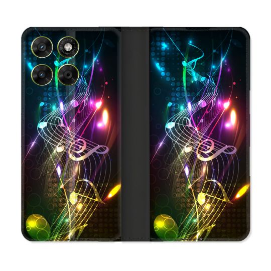 Housse Cuir Portefeuille Pour Motorola Moto G67 / G77 / G87 Musique Partition Multicolore