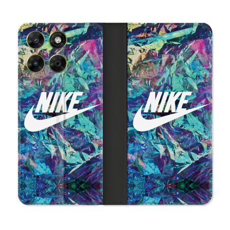 Housse Cuir Portefeuille Pour Motorola Moto G67 / G77 / G87 Nike Turquoise