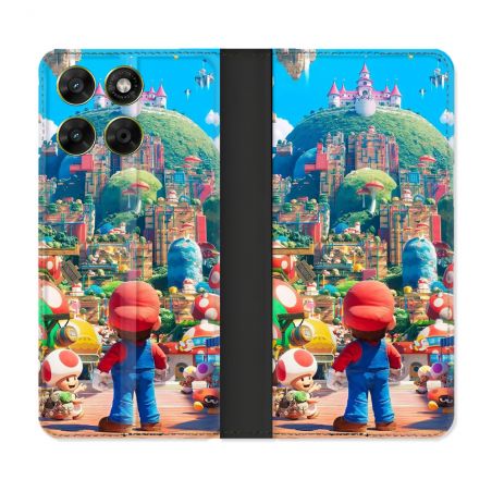 Housse Cuir Portefeuille Pour Motorola Moto G67 / G77 / G87 Nintendo World