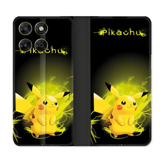 Housse Cuir Portefeuille Pour Motorola Moto G67 / G77 / G87 Pokemon Pikachu Eclair