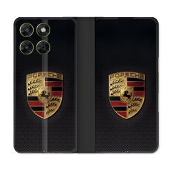 Housse Cuir Portefeuille Pour Motorola Moto G67 / G77 / G87 Porsche Carbone
