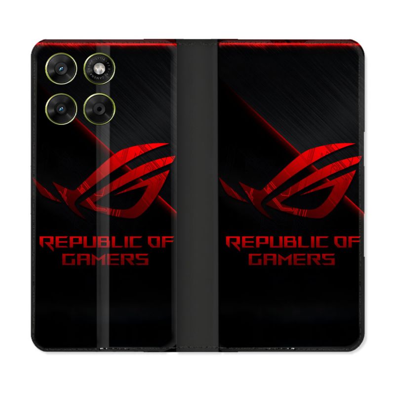 Housse Cuir Portefeuille Pour Motorola Moto G67 / G77 / G87 ROG Rouge