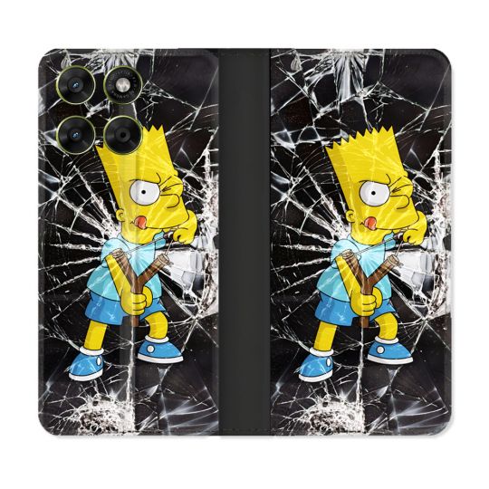 Housse Cuir Portefeuille Pour Motorola Moto G67 / G77 / G87 Simpson Bart