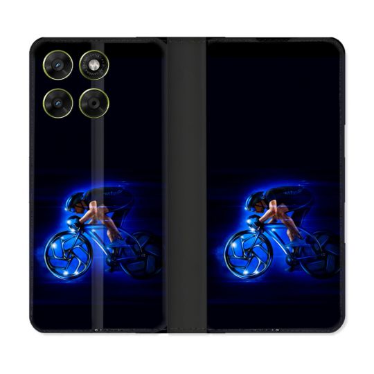 Housse Cuir Portefeuille Pour Motorola Moto G67 / G77 / G87 Sport Cyclisme Bleu