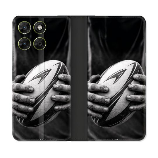 Housse Cuir Portefeuille Pour Motorola Moto G67 / G77 / G87 Sport Rugby Ballon Moderne