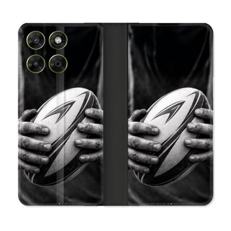 Housse Cuir Portefeuille Pour Motorola Moto G67 / G77 / G87 Sport Rugby Ballon Moderne
