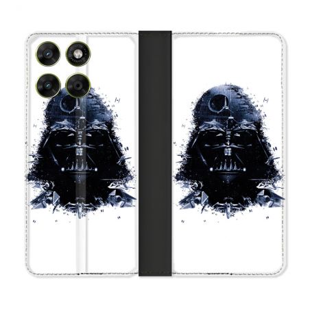 Housse Cuir Portefeuille Pour Motorola Moto G67 / G77 / G87 Star Wars - Dark Vador Blanc