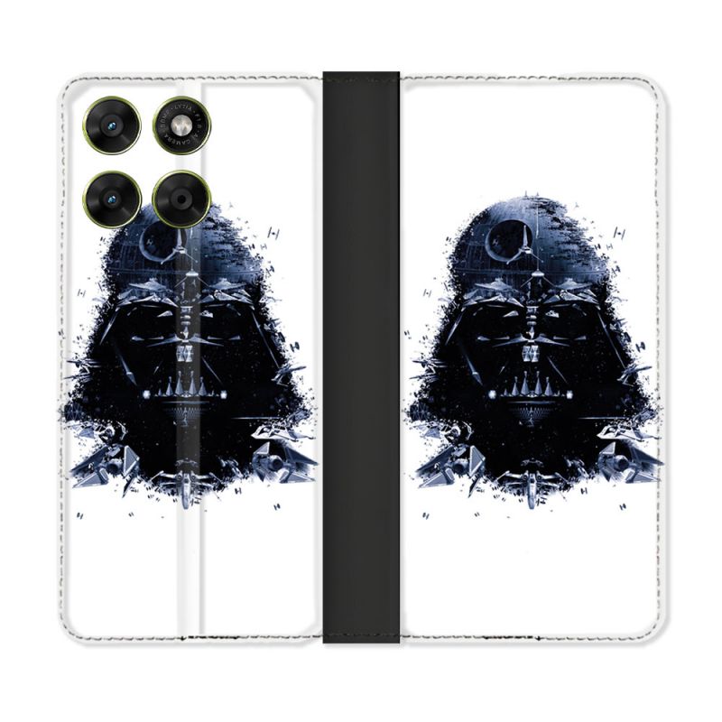 Housse Cuir Portefeuille Pour Motorola Moto G67 / G77 / G87 Star Wars - Dark Vador Blanc