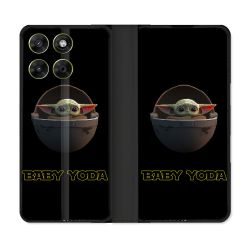 Housse Cuir Portefeuille Pour Motorola Moto G67 / G77 / G87 Star Wars - Yoda bebe noir
