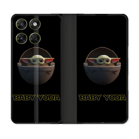 Housse Cuir Portefeuille Pour Motorola Moto G67 / G77 / G87 Star Wars - Yoda bebe noir