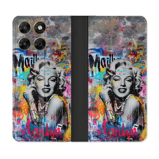 Housse Cuir Portefeuille Pour Motorola Moto G67 / G77 / G87 Street Art Maryline Monroe