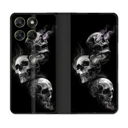 Housse Cuir Portefeuille Pour Motorola Moto G67 / G77 / G87 Tete de Mort Triple