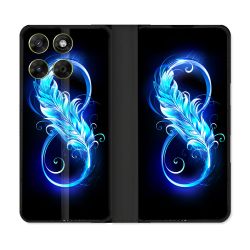 Housse Cuir Portefeuille Pour Motorola Moto G67 / G77 / G87 Texture Plume Infini Bleu