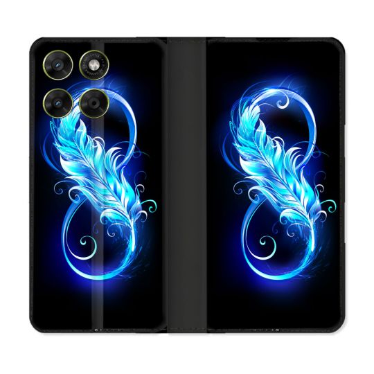 Housse Cuir Portefeuille Pour Motorola Moto G67 / G77 / G87 Texture Plume Infini Bleu