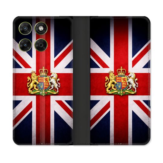 Housse Cuir Portefeuille Pour Motorola Moto G67 / G77 / G87 Voyage Drapeau Grande Bretagne UK