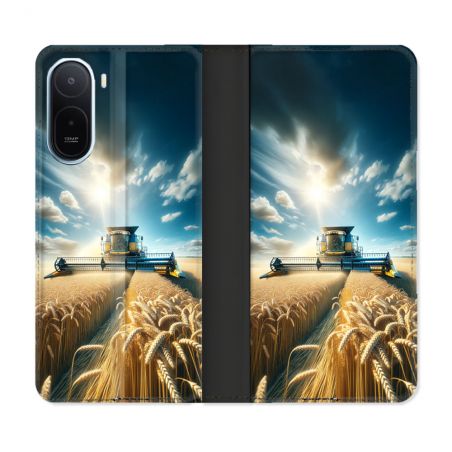 Housse Cuir Portefeuille Pour Xiaomi Redmi A7 Pro Agriculture Moissonneuse Blé