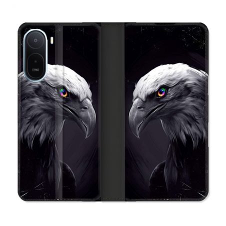 Housse Cuir Portefeuille Pour Xiaomi Redmi A7 Pro Animal Aigle Royal Noir