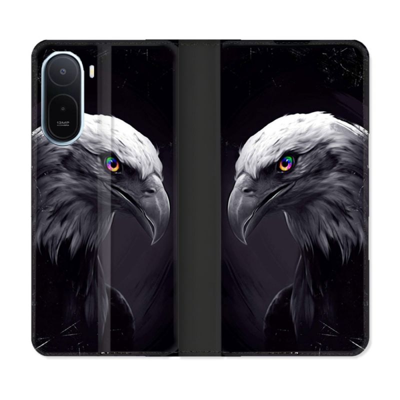 Housse Cuir Portefeuille Pour Xiaomi Redmi A7 Pro Animal Aigle Royal Noir