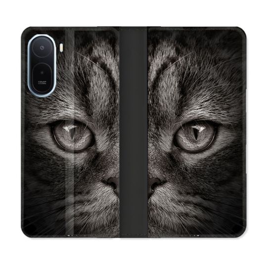 Housse Cuir Portefeuille Pour Xiaomi Redmi A7 Pro Animal Chat Gris