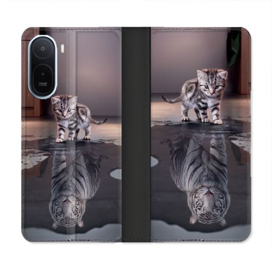 Housse Cuir Portefeuille Pour Xiaomi Redmi A7 Pro Animal Chat Reflet