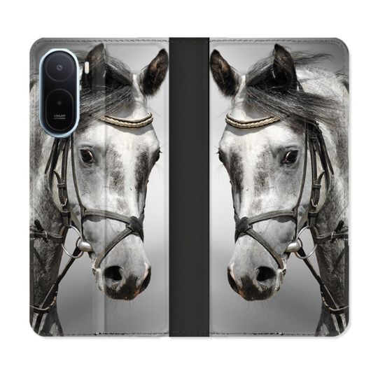 Housse Cuir Portefeuille Pour Xiaomi Redmi A7 Pro Animal Cheval Blanc