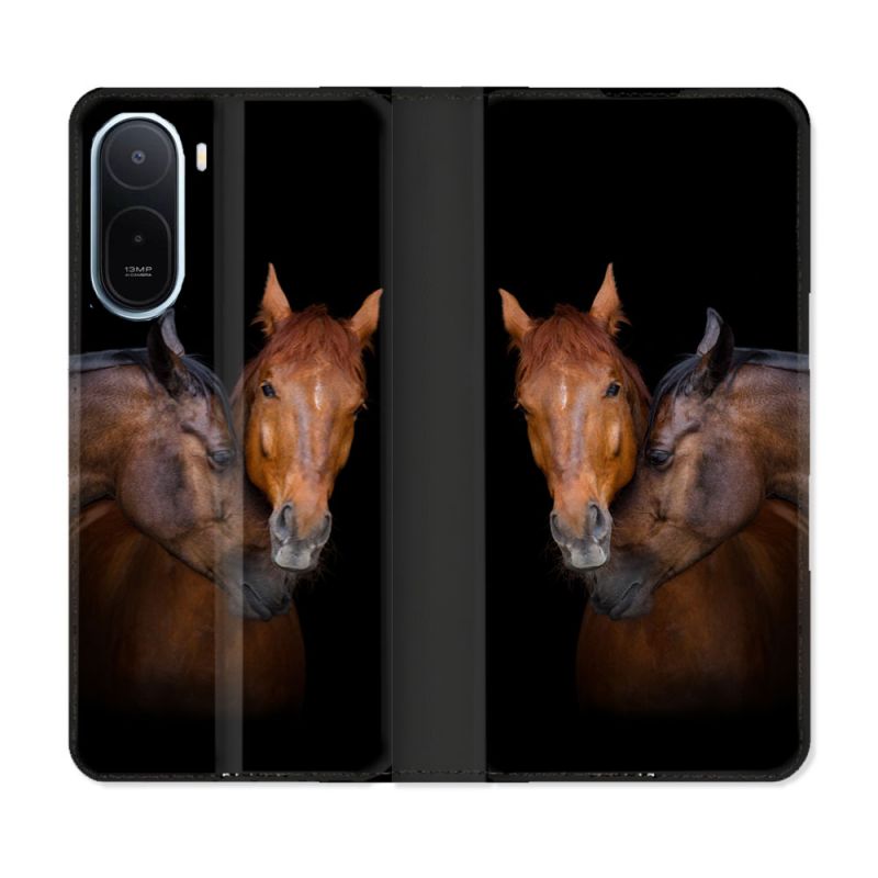 Housse Cuir Portefeuille Pour Xiaomi Redmi A7 Pro Animal Cheval Marron
