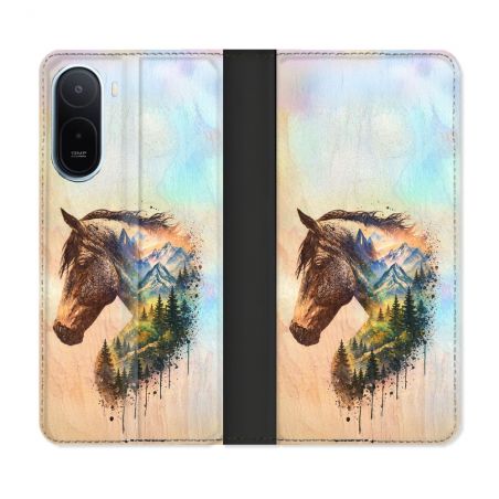 Housse Cuir Portefeuille Pour Xiaomi Redmi A7 Pro Animal Cheval Montagne