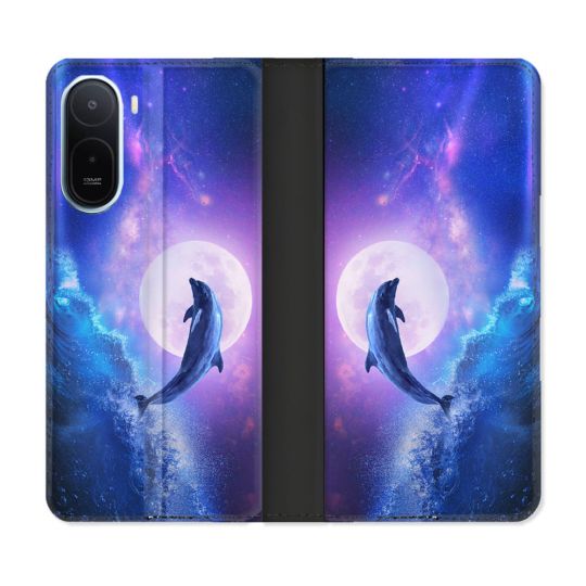 Housse Cuir Portefeuille Pour Xiaomi Redmi A7 Pro Animal Dauphin Vague
