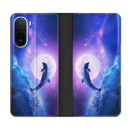 Housse Cuir Portefeuille Pour Xiaomi Redmi A7 Pro Animal Dauphin Vague