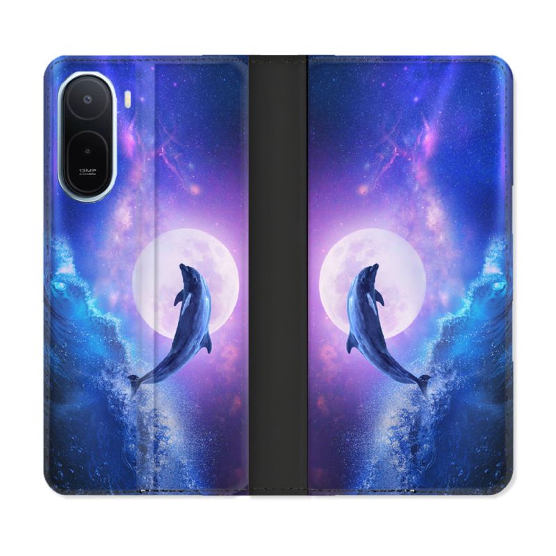 Housse Cuir Portefeuille Pour Xiaomi Redmi A7 Pro Animal Dauphin Vague