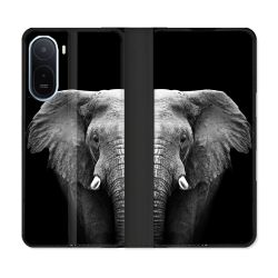 Housse Cuir Portefeuille Pour Xiaomi Redmi A7 Pro Animal Elephant Noir
