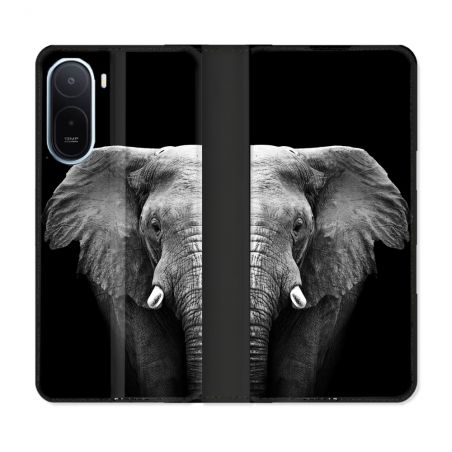Housse Cuir Portefeuille Pour Xiaomi Redmi A7 Pro Animal Elephant Noir