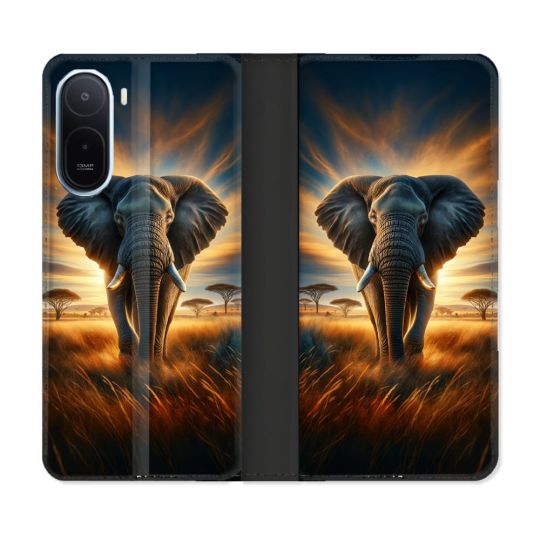 Housse Cuir Portefeuille Pour Xiaomi Redmi A7 Pro Animal Elephant Savane