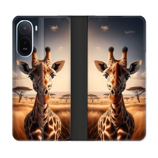 Housse Cuir Portefeuille Pour Xiaomi Redmi A7 Pro Animal Girafe Savane