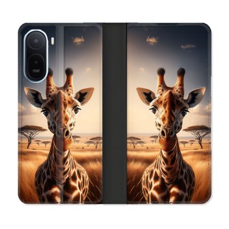 Housse Cuir Portefeuille Pour Xiaomi Redmi A7 Pro Animal Girafe Savane