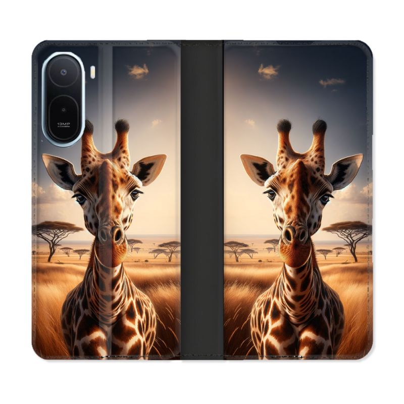 Housse Cuir Portefeuille Pour Xiaomi Redmi A7 Pro Animal Girafe Savane