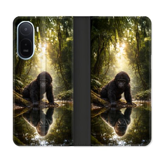 Housse Cuir Portefeuille Pour Xiaomi Redmi A7 Pro Animal Gorille Reflet