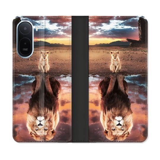 Housse Cuir Portefeuille Pour Xiaomi Redmi A7 Pro Animal Lion Reflet