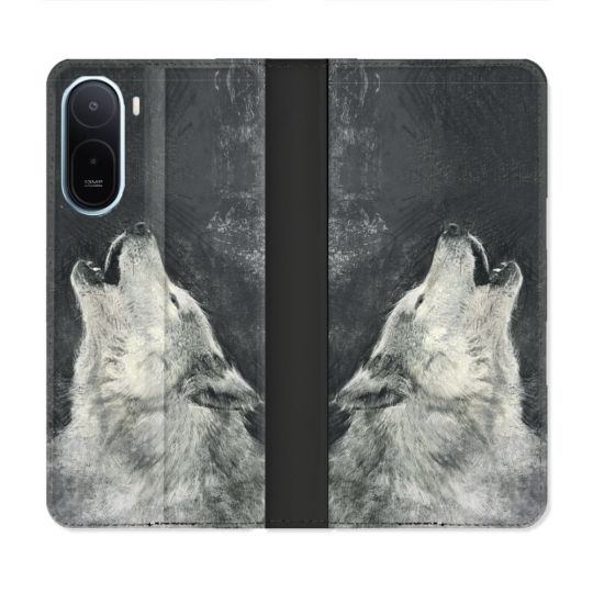 Housse Cuir Portefeuille Pour Xiaomi Redmi A7 Pro Animal Loup Hurlement