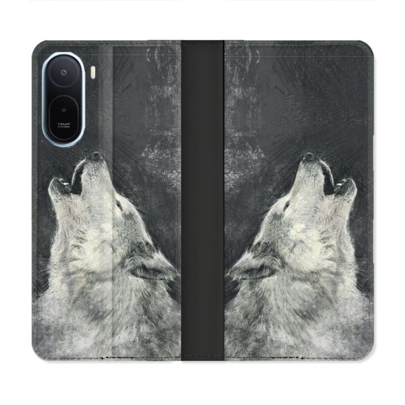 Housse Cuir Portefeuille Pour Xiaomi Redmi A7 Pro Animal Loup Hurlement