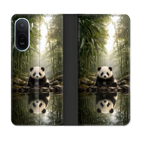 Housse Cuir Portefeuille Pour Xiaomi Redmi A7 Pro Animal Panda Reflet